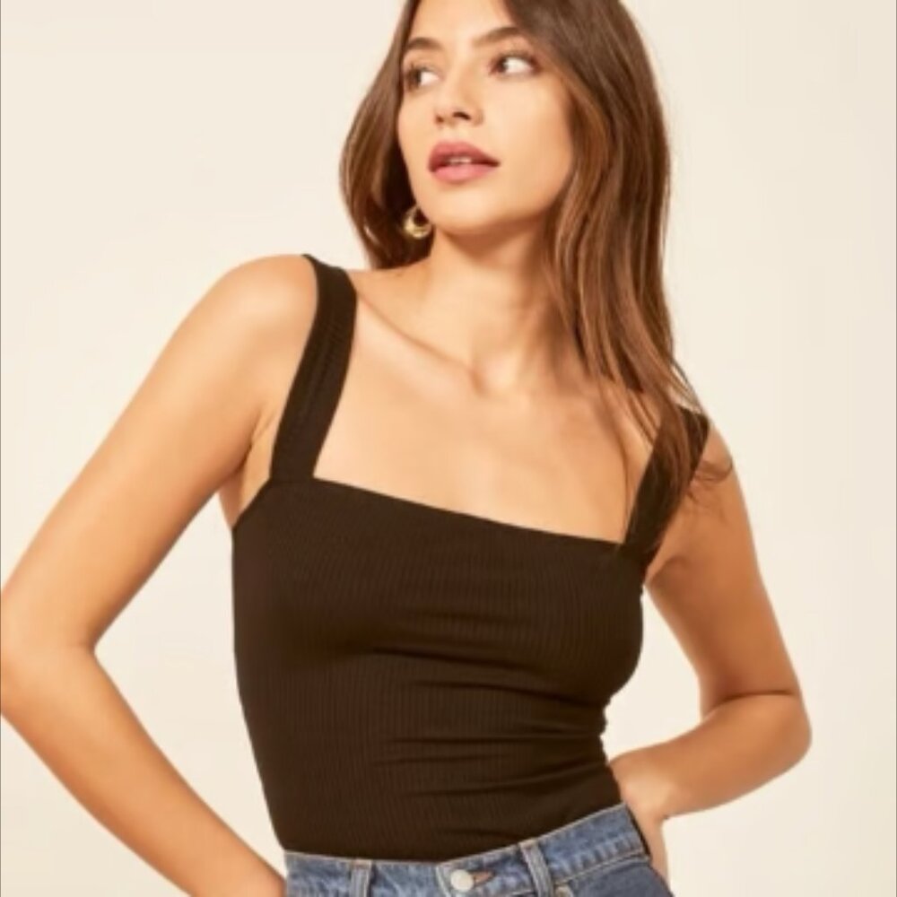 Reformation Womens Medium Canyon Ribbed Brown Square Neck Tank Top - Size M